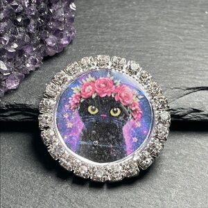 Feline Familiar Collection Magnet Or Brooch Artisan Designed Crystal Bezel